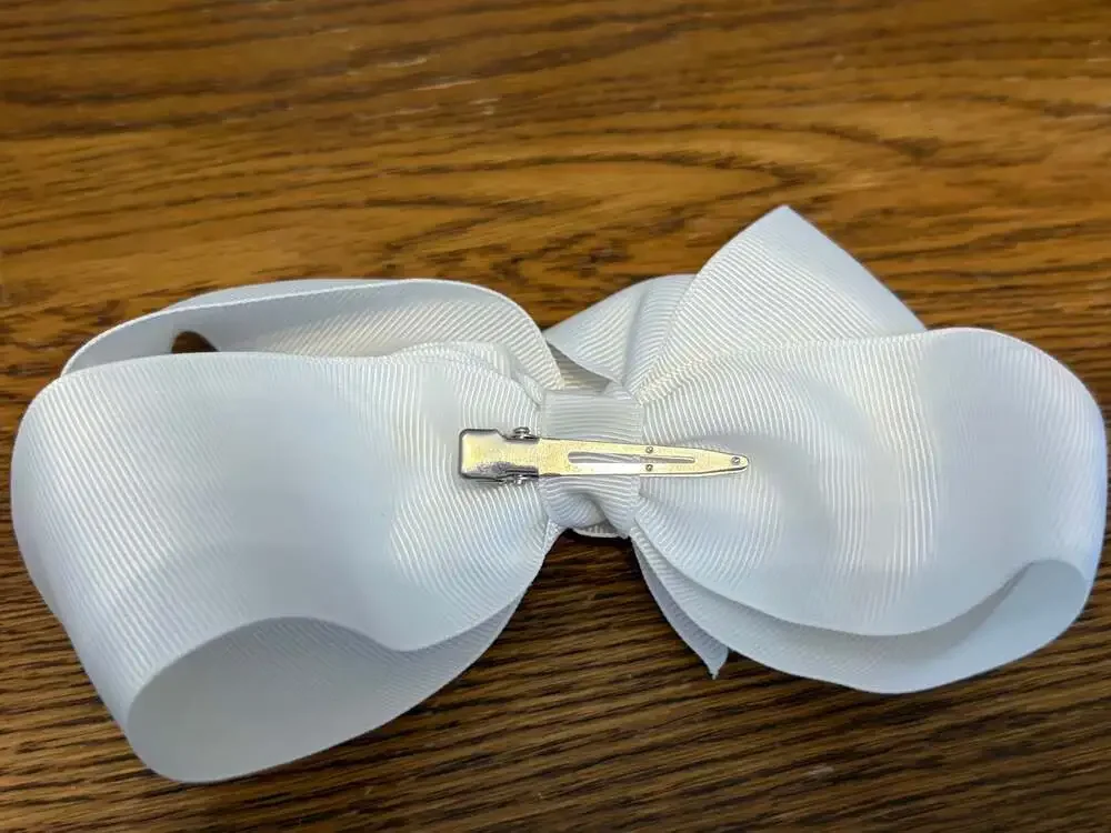 White Grosgrain Ribbon Hair Bow Alligator Clip